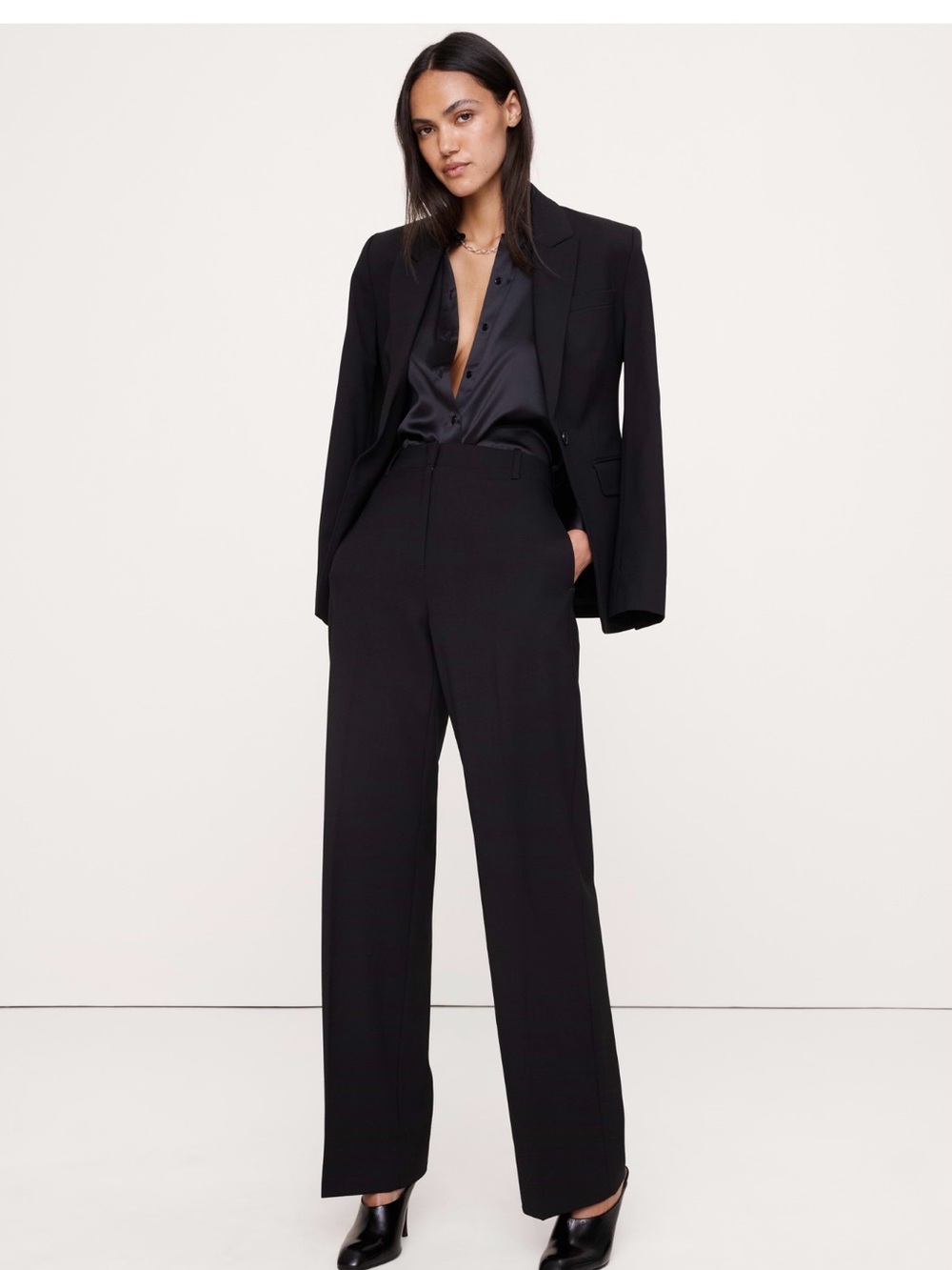Banana Republic High Rise Straight Siena Italian Wool Pant // Black